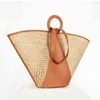 Shopping Bags Hollow Straw Women Handbags Splice PU Leather Shoulder Large Capacity Weaving 's Bag Summer Beach Totes For 220301