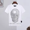 Camiseta masculina verão respirável com letras de caveira logotipo quente strass decote redondo confortável