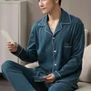 Automne Hiver 100% Coton Pijama pour Hommes Dormir Lounge Sleepwear Pyjamas Bleu Bedgown Maison Vêtements Homme Chambre PJ Coton Pyjamas 210812