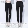 Yesello Plus Taille M-5XL Summer Hole Ripped Jeans Femmes Jeggings Cool Denim Taille Haute Pantalon Skinny Pantalon Crayon Noir 210708