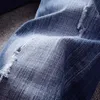 Итальянский стиль моды мужские джинсы высококачественные ретро синий эластичный тонкий подходящий уборщик Roading Vintage Designer разрушен джинсовые штаны