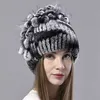 Chapeau d'hiver Naturel Fourrure De Lapin Rex Bonnets Floral Élastique Moelleux Femme Élégant Chaud 211119