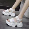 34-41 Big Size for Women 9cm/3.5 inch Height Wedge Sandals Thick Bottom Female Fashion High Heels Chunky Platform Crystal Shoes Y0721