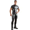 Catsuit Costumes Sexy homme en cuir PU Catsuit pour hommes peau serrée combinaison complète avant fermeture éclair ouvert entrejambe Latex Zentai Costume Costume 3XL