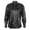 Camicetta in pelle nera da donna Streetwear Metal Single Buttons PU Shirt FAUX PU Autunno Inverno Casual Manica lunga Top 210510