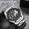 Vava voom New Top Brand Men's Sportsクォーツ時計ステンレス鋼30Mwaterforoof豪華な腕時計クロック男性Reloj Hombre G1022