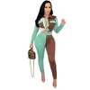 Women Two Piece Pants Set Contrast Color Tracksuits Designer Stitching Shirt And Leggings Fashion Hip Lifting Sexy Clothing