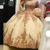 Abito da ballo con applicazioni in oro rosa Abiti Quinceanera Sweetheart maniche corte Con lacci sul retro Abito da laurea taglie forti Abito da ballo per ragazze3970631