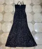 Été haute qualité noir longues paillettes sans bretelles col en v mode robe serrée discothèque fête 210525