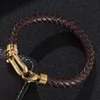 Bracelet à breloques en acier inoxydable or 18 carats en cuir véritable de haute qualité pour hommes cadeau