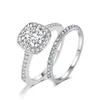 Bröllopsförlovningsringar set för kvinnor par fyrkantigt silver färg kubik zirkonfirde ring bländande modesmycken sr531-m