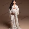 V-hals zwangere vrouwen prom jurk moederschap kant lange mouw gewaden voor fotoshoot of baby shower luxe plus size jurken