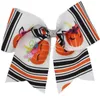 Ny 75inch Halloween Cheer Bow Glitter Pumpkin Printed Ribbon Cheerleading Hairbows Girls Hårtillbehör 12pcs3956198