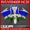 Corps pour HONDA RVF VFR 400 RVF400 Vert bleu R 400RR VFR 400R 89-93 79No.134 VFR400 R RVF400R NC30 V4 1989 1990 1991 1992 1993 VFR400RR VFR400R 89 90 91 92 93 Kit de carénage