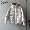 Piumino da donna Parka Syiwidii Cappotto invernale Giacca da donna Addensato Caldo oversize Bolla allentata Capispalla beige con cappuccio lavorato a maglia Casual 2021