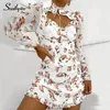 Southpire Damen-Minikleid mit Schnürung, V-Ausschnitt, Schwarz, Langarm, gepunktet, Vintage-Kleid, Chiffon, elegante Alltagskleidung mit Futter