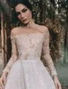 Abiti da sposa eleganti a maniche lunghe in pizzo con paillettes appliquati Una linea Abiti da sposa da spiaggia Sweep Train Custom Made Vestidos De Novia