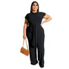 Women's Two Piece Pants 4XL 5XL Plus Size Women Suit 2 Sets Sexy Ladies Short Sleeve Tops Pantsuits Casual Fashion Trouser Outfits Big 3XL