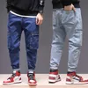 Ly Designer Moda Uomo Jeans Pantaloni cargo in denim con tasche larghe e vestibilità ampia di alta qualità Homme Pantaloni streetwear Hip Hop a gamba larga