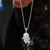 Uwin Hamsa Anhänger für Frauen voller Iced Out Hand von Fatima Charms mit CZ Tennis Kette Halskette Baguette CZ gepflastert Modeschmuck X0509