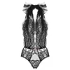 New Lingerie Deep V Lace Perspective Bow Bodysuit Underwear Female Wedding Anime Cosplay Uniform Women Sleepwear One Size Q0818