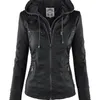 Gothic Faux Leather Jacket Women Hoodies Winter Autumn Motorcycle Jacket Black Outerwear Faux Leather PU Basic Jacket Coat 211007