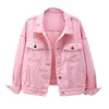 Jaquetas femininas Jaqueta de jeans de tamanho grande feminino SMUM SUMPLEM SUMPLEIRO PINK Pink Jean Tops casuais