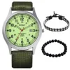 Men Watch Set Sport Military Antique Fashion Quartz Clock Wristwatch Simple Nylon Watchband Stainless Case Calender Best Present G1022