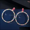 Studörhängen Smycken Cwwzircons Märke Designer Guldfärg Big Round Circle Colorf CZ Ear Loop Mode för Kvinnor Present CZ582 Drop Delivery 20