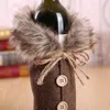 Christmas Decorations Wine Sleeve Holiday Decoration Props Bow Linen Fur Collar Bottle Cover Y201020