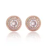 Hip Hop Round Button CZ Stud Earrings for Men Women 3d Side Simulated Jewelry