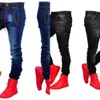 Mäns draped jeans byxor hip hop jeans slim män jogging mitten midja jeans mager hög elastisk penna ren färg långa byxor x0621