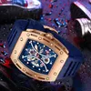 Men Skeleton Watch Fashion Men Quartz Sport Business Wristwatch Relogio Masculino Silicone Band Waches289C