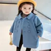 Autumn Winter Children Girls Coat Double Breasted Woolen Overcoat Cotton Thicken Trench Jackets Lapel Kids Outerwear Wool Coats