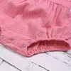 Vestiti della neonata del cotone Estate Nuova doppia garza Bambini Pagliaccetto con volant Tuta Fascia Tutina rosa per neonato 3M 210317