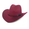Chapéu de vaqueiro ocidental de aba larga, chapéu de feltro de lã para homens e mulheres, cinto de couro, faixa panamá 3676652