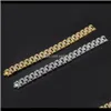 Link, Jewelryfashion Mens Hip Hop Jewelry Bling Iced Out Gold Bracelet Sier/Gold Color Fl Rhinestone Chain Bracelets For Men Drop Delivery 2
