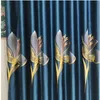 リビングルームの寝室研究のためのロイヤルサテンユリ刺繍カーテンのためのハイシェーディングハイエンド北欧のカーテンチュールカスタムカスタム210913