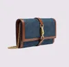 652681 Jackie 1961 Langes Brieftasche mit Kettenabdeckung 4 Farben Beige Ebony Denim Lgeland Weiß schwarzer Leder Reißverschlussbeutel im Kartenplatz1656