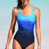 Swimsuit Mulheres Gradient Bandage Cross Water Esporte Beachwear Swimwear Swimwear Terno de Natação 210702