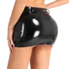 Women Ladies Wetlook Costumes Femme Skirts Stretchy Faux Leather Fake Zipper Pockets Bodycon Sexy Club Mini Skirt Party Clubwear 210305