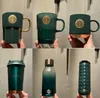 Green 500ml con scatola di Brand Designer Lettera Starbucks Isolante termico Vacuum Gradiente Pelle Pelle Bottiglia di acqua Tazze Tazze da caffè Uomo Donna Acciaio inossidabile reale