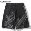 Gonthwid denim shorts bandana paisley padrão patchwork short jeans streetwear hip hop huajuku moda casual folgue folgado calça curta c0325