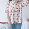 Chemisiers pour femmes chemises japon Kawaii dames Vintage fraise imprimé Blouse hauts femme coréenne Punk Harajuku simple boutonnage Blusa
