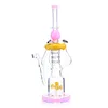 Różowe bongs grube szklane recykling Bong Honey Dekoracja Szklane rury 15 '' Wysokie platformy Dab Bongs z kwarcowym Banger