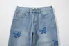 Men's Jeans High street ins same butterfly printed wash straight slim loose jeans