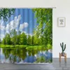 Park Garden Tree Flower Pond Natur Landskap Dusch Gardin Badrum Polyester Vattentät Tyg Gardiner Hem Bathtub Dekor 211116