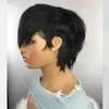 Black Color Glueless Short Wigs With Bangs Non Lace Brazilian Virgin Human Hair Bob Pixie Cut Wig For Women