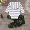 Toddler Baby boys clothes 3pcs Neonato Neonato Ragazzi Felpe con cappuccio Pagliaccetto a righe Tuta Pantaloni mimetici Abiti Set 210226