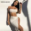 Missakso Summer Sexy Two Piece Set Beach One Shoulder Fashion Finny Holiday Party Backless Women Kirt och Top Set 210625